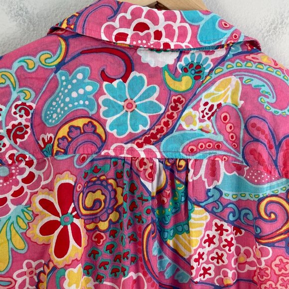 Talbots Plus 3X Vibrant Mod Floral Cotton Button Up Shirt Long Sleeve Blouse - Picture 12 of 12